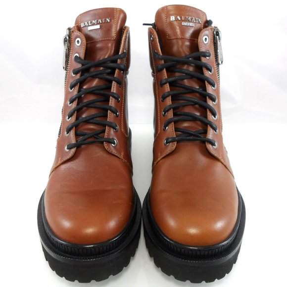 NIB$1450 BALMAIN RANGER EMBOSSED LOGO LEATHER COMBAT DUAL ZIPPERS BOOTS 43 10 - Picture 4 of 16